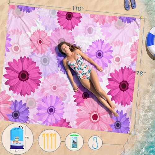 Beach Blanket Waterproof Sandproof 78''X81''/78''X110'' Large Beach Towel - color: Daisy, size: 78''X110"