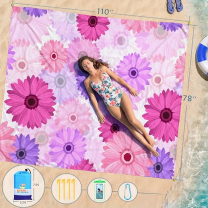 Beach Blanket Waterproof Sandproof 78''X81''/78''X110'' Large Beach Towel - color: Daisy, size: 78''X110"