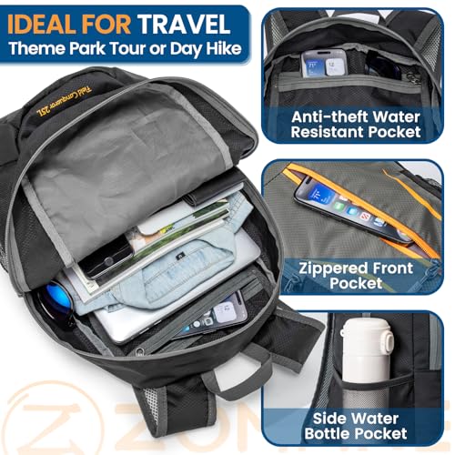 ZOMAKE Lightweight Packable Backpack 25L, Foldable Hiking Daypack - color: Black&medium Grey