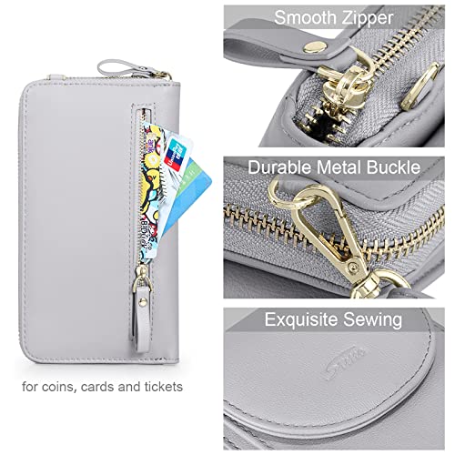 S-ZONE Small Crossbody Bags for Women Phone Purse RFID Blocking Wallet - color: Light Gray