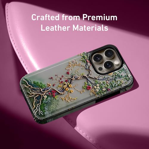 FUNMIKO for iPhone 15 Pro Max Wallet Case, Card Holder, RFID-Blocking - color: Blooming Tree of Life, size: iPhone 15 Pro Max