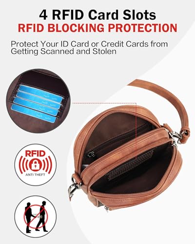 FADEON Small Purses for Women Crossbody Bags, RFID Anti-Theft 4 Card Slots - color: Retro Black With Brown