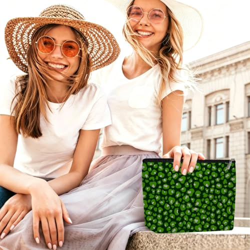 Leopard Print Makeup Bag Cosmetic Bag, Christmas Makeup Organizer for Women - color: Green Silver Leopard Print 577