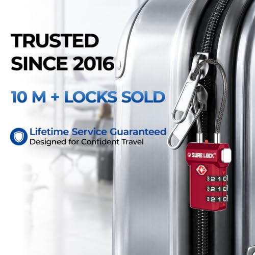 SURE LOCK 3 Digit TSA Approved Luggage Locks - size: Standard Cable