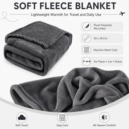 Travel Blanket and Pillow Set - Neck Pillow Airplane Essentials, Dark Grey - color: Dark Grey