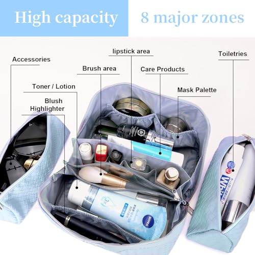 BOYATU Travel Makeup Bag Cosmetic Bags for Women: 3 Pcs Set Make up Bag - color: L05 Light Blue