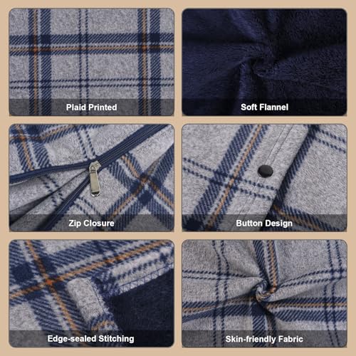 forestfish Wearable Blanket Compact Pillow 2-in-1, Lap Blanket Poncho with Button Plaid Throw Cushion for Home Office Sofa - color: Smoke Gray