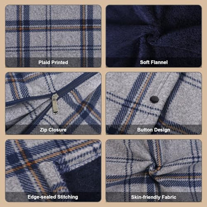 forestfish Wearable Blanket Compact Pillow 2-in-1, Lap Blanket Poncho with Button Plaid Throw Cushion for Home Office Sofa - color: Smoke Gray