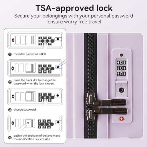 Luggage Sets 3 Piece Suitcase Spinner Hardshell TSA Lock,Purple - color: Purple
