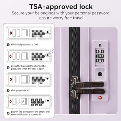 Luggage Sets 3 Piece Suitcase Spinner Hardshell TSA Lock,Purple - color: Purple