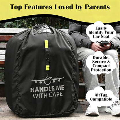 Car Seat Travel Backpack – Universal Fit Bag with Adjustable Backpack Straps, Water-Resistant Airplane Travel Essentials with ID Window