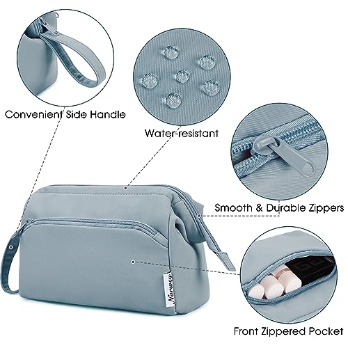 Narwey Travel Makeup Bag Toiletry Bag, Wide Open Cosmetic Bag for Women - color: A-Greyish Blue, size: Small
