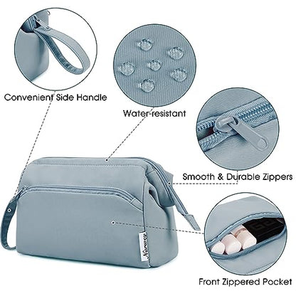 Narwey Travel Makeup Bag Toiletry Bag, Wide Open Cosmetic Bag for Women - color: A-Greyish Blue, size: Small