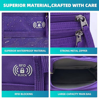 RFID Neck Wallet for Travel, Passport Holder, Money Pouch - color: Purple
