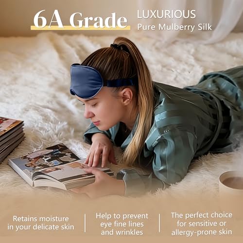 ZIMASILK Adjustable 22 Momme 100% Pure Mulberry Silk Sleep Mask - color: Navy Blue-adjustable