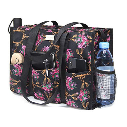 TOPDesign Utility Water Resistant Tote Bag with 13 Pockets, Zipper Closure - color: Baroque Cloves, size: Large