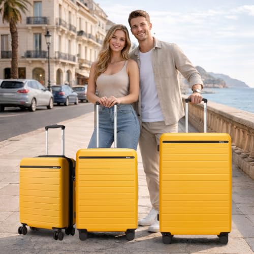 Kono Carry-On Suitcase 20in Expandable ABS+PC Airline Approved Yellow - color: Yellow, size: Carry-On 20-Inch