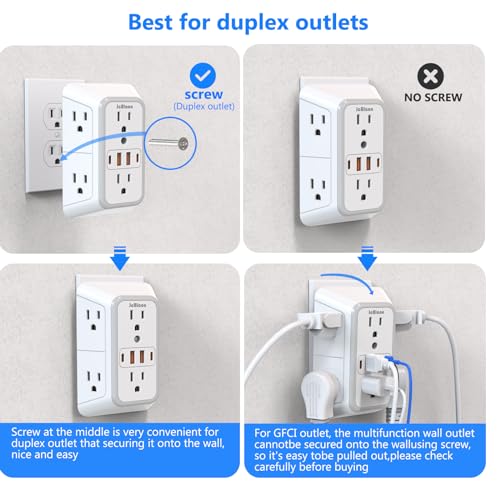 2 Pack Outlet Extender Surge Protector, 6 Outlet Splitter with 4 USB Outlet (2 USB A,2 USB C), 3Sided Power Strip with Adapter Spaced Outlets for Home, Office, Travel(White)-ETL - color: White 2 Pack