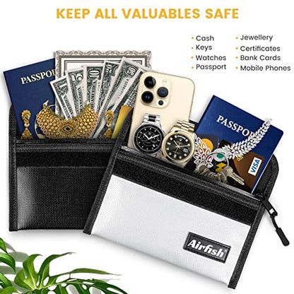 Fireproof Money Bag, 5 x 8 inches Fireproof Wallet, Waterproof Cash Bag with Zipper, Small Fireproof Cash Bag for Valuables - color: Black, size: 6 Pack