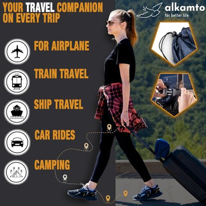 alkamto Travel & Camping Comfortable Memory Foam Pillow – Easy to Carry Portable Bag – Temperature Regulating Pillow Case - size: 15.7 x 10.6 x 3.9 In - White + Extra Cover