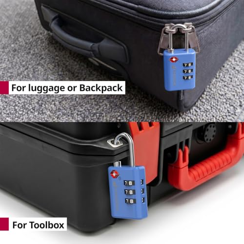 Fosmon TSA Approved Locks for Luggage. Suitcase Locks with Open Alert Indicator, 3 Digit Combination Padlock with Alloy Body for Travel, Backpack Zipper Anti Theft, Locker, Gym, Gun Case- Blue 2 Pack - color: 3 Digit Blue 2 Pack