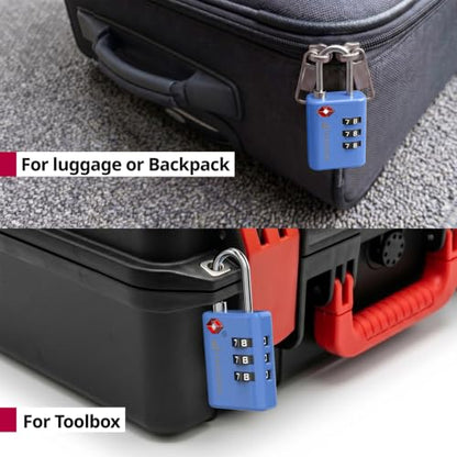 Fosmon TSA Approved Locks for Luggage. Suitcase Locks with Open Alert Indicator, 3 Digit Combination Padlock with Alloy Body for Travel, Backpack Zipper Anti Theft, Locker, Gym, Gun Case- Blue 2 Pack - color: 3 Digit Blue 2 Pack