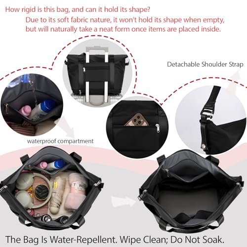 Travel Rolling Duffel Bag with Removable Wheels,Expandable Foldable Carry-On Luggage for Trip or Hospitalization - color: Black Backpack