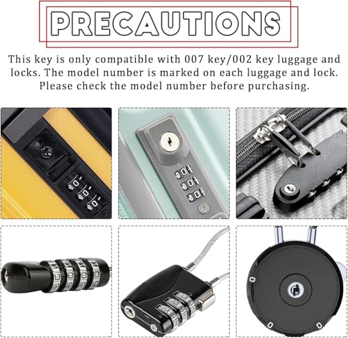 2 Pack Luggage Keys 002 & 007 for Travel Suitcase Password Locks - size: 002+007