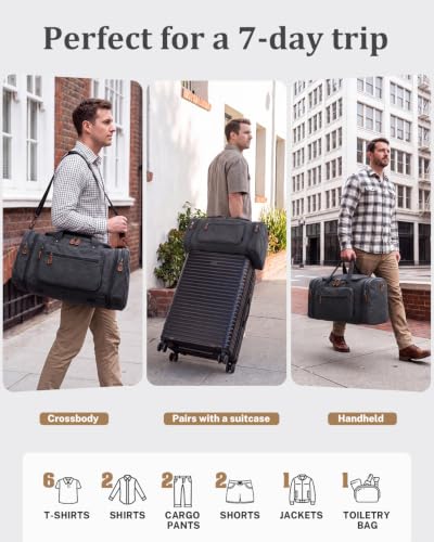 Gonex Canvas Duffle Bag, Expandable 60L Travel Overnight Weekender Bag - color: Dark Grey, size: X-Large-60L (With Toiletry Bag)