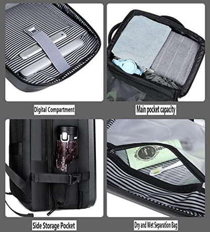 Hard Shell Laptop Backpack for Men, 35L Expandable Business Travel Backpacks Anti Theft Gaming Computer Bag with USB Port Wet Pocket 17 Inch - color: Black