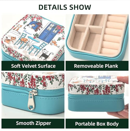 shunmei Mini Travel Jewelry Box, Personalised Pattern, Six Cats - style: Six Cats