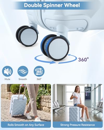 Somago Luggage Sets 5 Piece Hardside 20"/24"/28" with Duffle Toiletry Pouch - color: Light Blue, size: 5 Piece Set