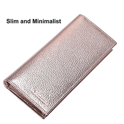 Lavemi Ultra Slim Thin Leather Women Wallet RFID Blocking Credit Card Holder Bifold Long Ladies Billfold - color: 2- Champagne Gold