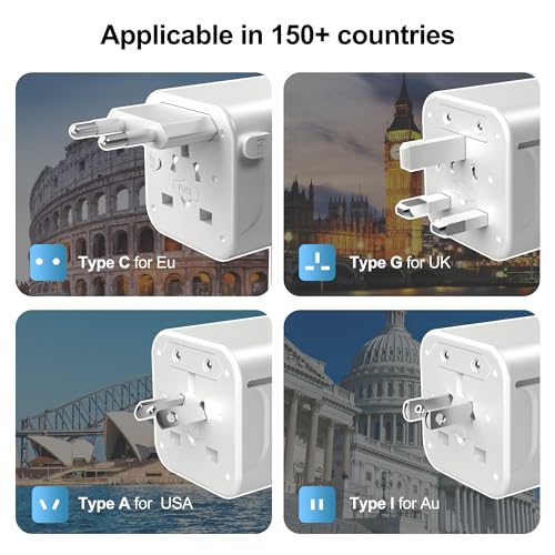 VYLEE Universal Travel Adapter with 6FT Extension Cord - color: White