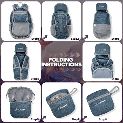 ZOMAKE Lightweight Packable Backpack, 10L Small Foldable Daypack for Hiking - color: Navy Blue A3, size: 10L