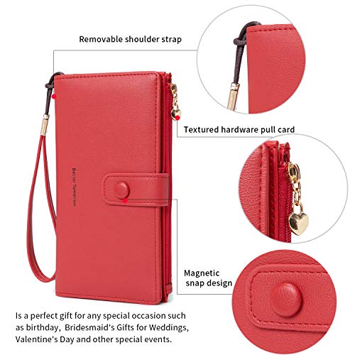 myfriday Touch Screen RFID Phone Crossbody Purse with 2 Straps for Women - color: B-red