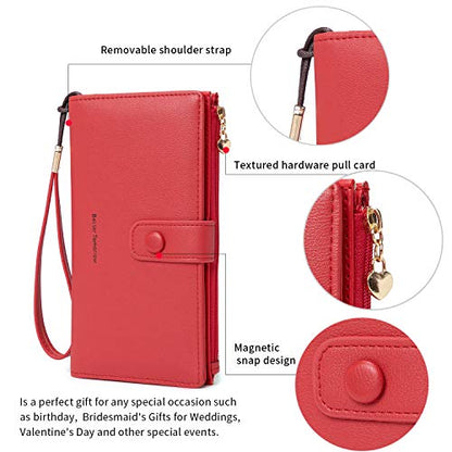 myfriday Touch Screen RFID Phone Crossbody Purse with 2 Straps for Women - color: B-red