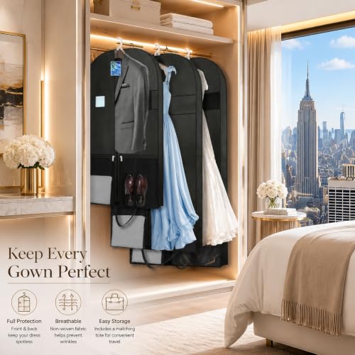 54" Garment Bags 2 Pack, Travel Hanging Clothes Covers with Pockets - size: V-GB-54in-2P-US1