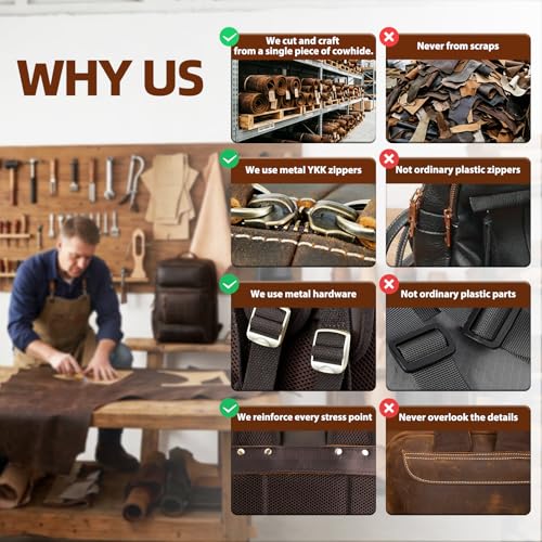 Full Grain Leather Backpack for Men, 16" Laptop Travel Rucksack, Brown - size: fits 16" laptop