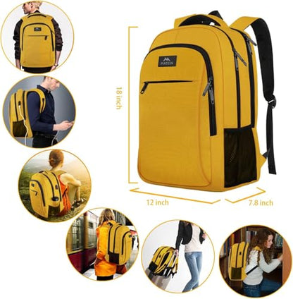 MATEIN Yellow Travel Laptop Backpack, 15.6 Inch Computer Student Bookbag - color: Yellow, size: 15.6 Inch