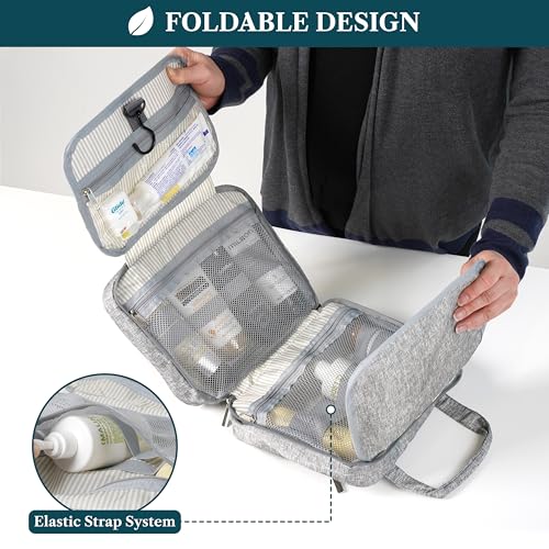 PAVILIA Hanging Toiletry Bag for Women Men, Portable Makeup Organizer, Grey - color: Heather Gray
