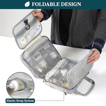 PAVILIA Hanging Toiletry Bag for Women Men, Portable Makeup Organizer, Grey - color: Heather Gray