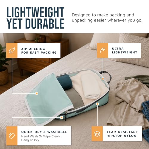 TRIPPED Travel Gear Large Compression Packing Cubes 7-Piece Set for Travel - color: DustyTeal/White