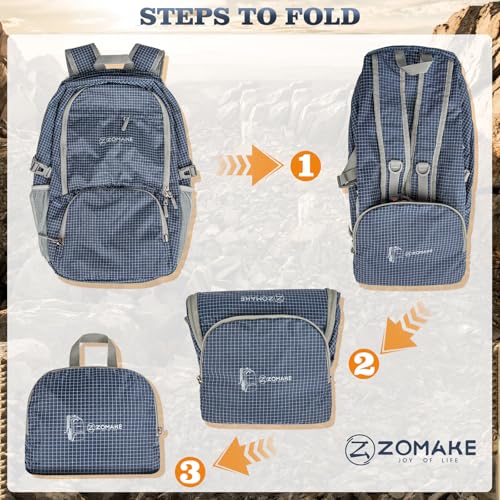 ZOMAKE Lightweight Packable Backpack 30L, Foldable Travel Hiking Daypack - color: B-plaid Royal Blue, size: 30L