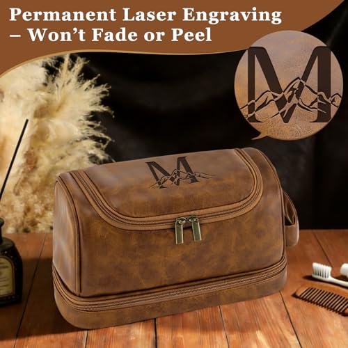 Mens Toiletry Bag Personalized Monogrammed Initial Gifts for Him - color: Light Brown, style: G