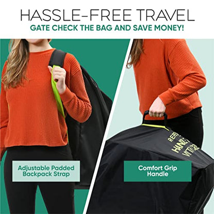 Car Seat Travel Bag for Airplane, Backpack Straps, Fits Most Car Seats - color: Black with Green