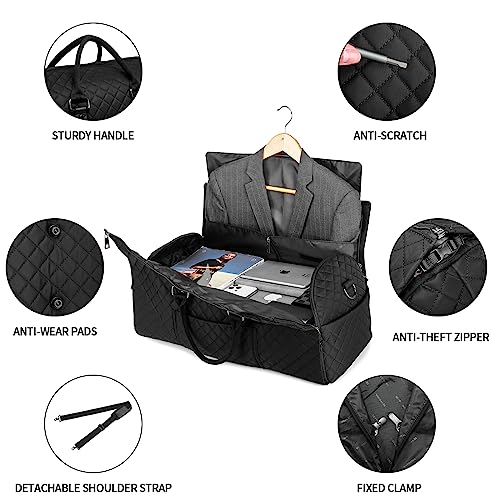 seyfocnia Convertible Carry on Garment Bag for Women, Garment Bags for Travel with Shoe Pouch 2 in 1 Hanging Suitcase Suit Bag for Women Travel Duffle Bag Garment Bag - color: A2-Black