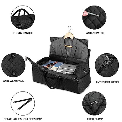 seyfocnia Convertible Carry on Garment Bag for Women, Garment Bags for Travel with Shoe Pouch 2 in 1 Hanging Suitcase Suit Bag for Women Travel Duffle Bag Garment Bag - color: A2-Black