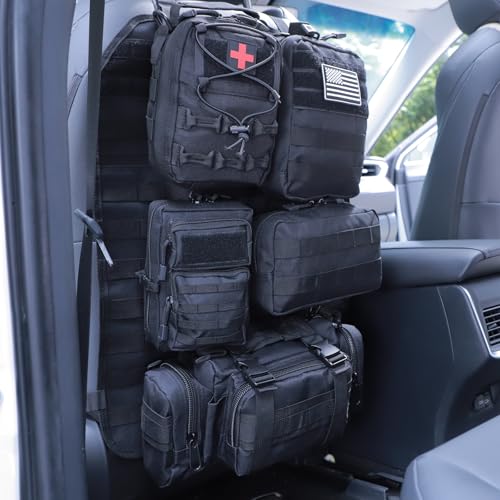 Universal Tactical Car Seat Back Organizer Bag Tactical Molle Vehicle Organizers Panel Vehicle Protector Organizers with 5 Detachable Pouches for Car (Upgraded A black) - color: Upgraded A black