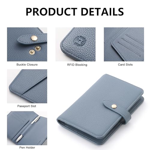 Passport Holder Cover PU Leather Travel Wallet Case RFID Blocking Travel Document Organizer for Women and Men Scandihome Series - color: Blue